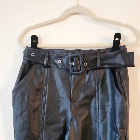Fashion Nova Black Belted Faux Leather Pants - Picture 3 of 6
